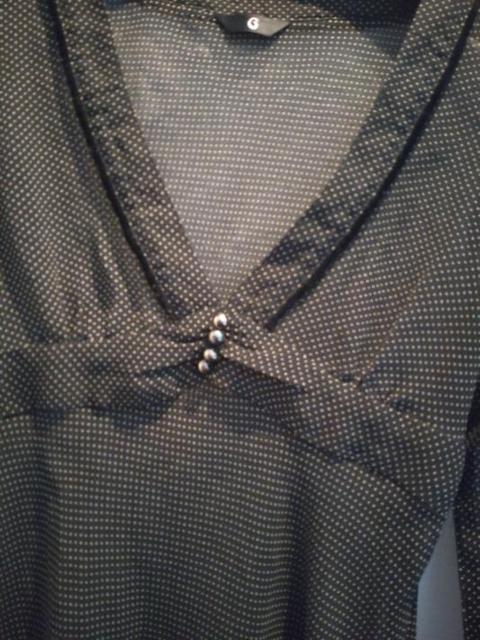 サラサラシフォン ブラック ドット柄 ブラウス シャツ Lサイズ < 女性ファッション  サラサラシフォン ブラック ドット柄 ブラウス シャツ Lサイズ < 女性ファッションの