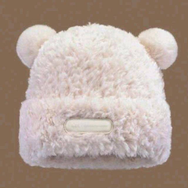 新品★ふわふわモコモコ可愛いボンボン耳付ニット帽/ホワイト < 女性ファッション  新品★ふわふわモコモコ可愛いボンボン耳付ニット帽/ホワイト < 女性ファッションの