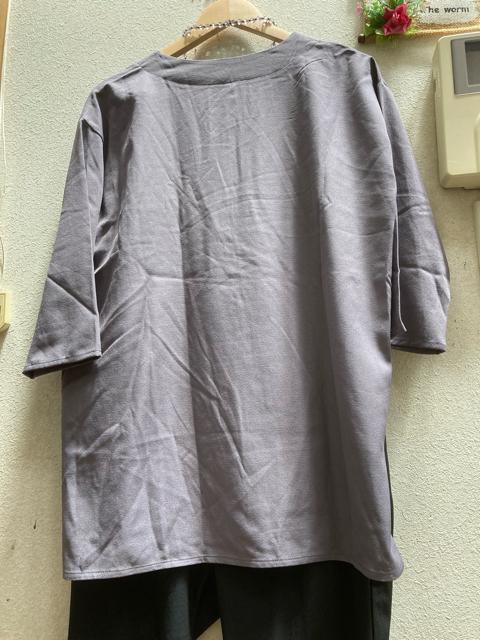 LL新品くすみパープル七分袖Vネックブラウス < 女性ファッション  LL新品くすみパープル七分袖Vネックブラウス < 女性ファッションの