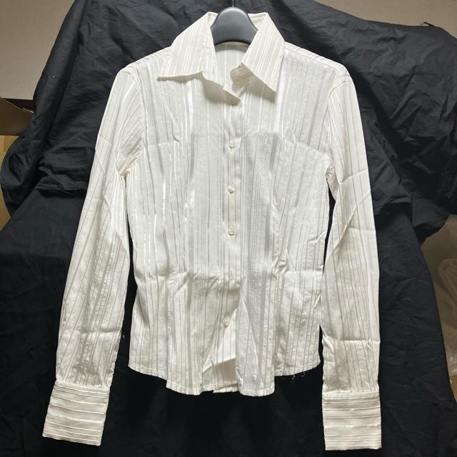 【NARACAMICIE】 ラメ ストライプ 長袖シャツ・ブラウス ボタンダウン トップス < ブランド 【NARACAMICIE】 ラメ ストライプ 長袖シャツ・ブラウス ボタンダウン トップス < ブランドの