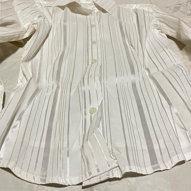 【NARACAMICIE】 ラメ ストライプ 長袖シャツ・ブラウス ボタンダウン トップス < ブランド 【NARACAMICIE】 ラメ ストライプ 長袖シャツ・ブラウス ボタンダウン トップス < ブランドの