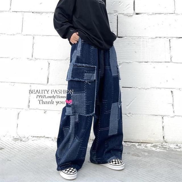 〜3L4L*パッチワーク風ゆるだぼワイドデニムパンツ < 女性ファッション 〜3L4L*パッチワーク風ゆるだぼワイドデニムパンツ < 女性ファッションの