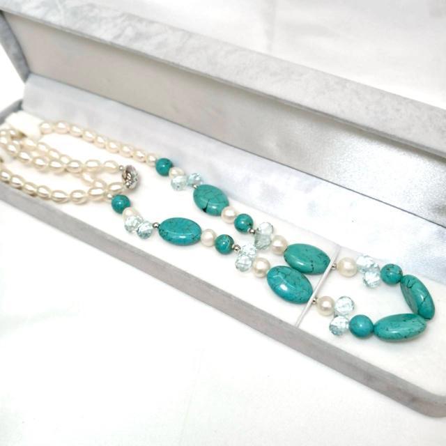 美品 SV925 トルコ石 ブルートパーズ 淡水パール ネックレス 約62cm < 女性アクセサリー/時計 美品 SV925 トルコ石 ブルートパーズ 淡水パール ネックレス 約62cm < 女性アクセサリー/時計の