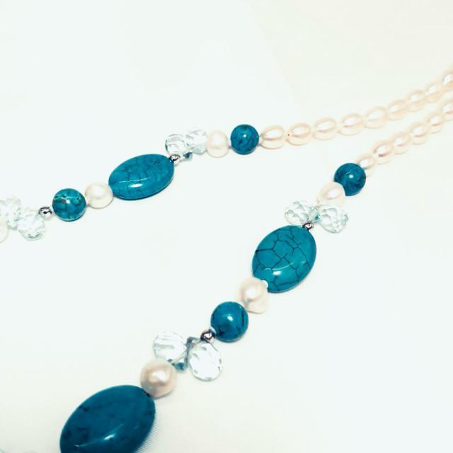 美品 SV925 トルコ石 ブルートパーズ 淡水パール ネックレス 約62cm < 女性アクセサリー/時計 美品 SV925 トルコ石 ブルートパーズ 淡水パール ネックレス 約62cm < 女性アクセサリー/時計の