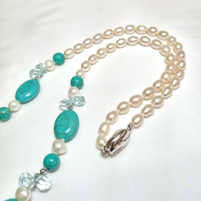 美品 SV925 トルコ石 ブルートパーズ 淡水パール ネックレス 約62cm < 女性アクセサリー/時計 美品 SV925 トルコ石 ブルートパーズ 淡水パール ネックレス 約62cm < 女性アクセサリー/時計の