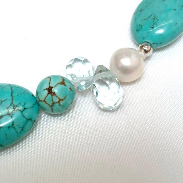 美品 SV925 トルコ石 ブルートパーズ 淡水パール ネックレス 約62cm < 女性アクセサリー/時計 美品 SV925 トルコ石 ブルートパーズ 淡水パール ネックレス 約62cm < 女性アクセサリー/時計の