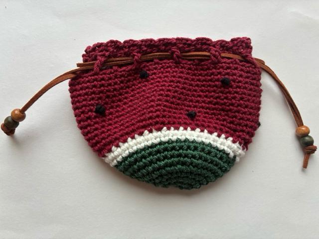 ハンドメイド ポーチ 巾着 完熟スイカ食べ頃〜♪ コットン < 女性ファッション  ハンドメイド ポーチ 巾着 完熟スイカ食べ頃〜♪ コットン < 女性ファッションの