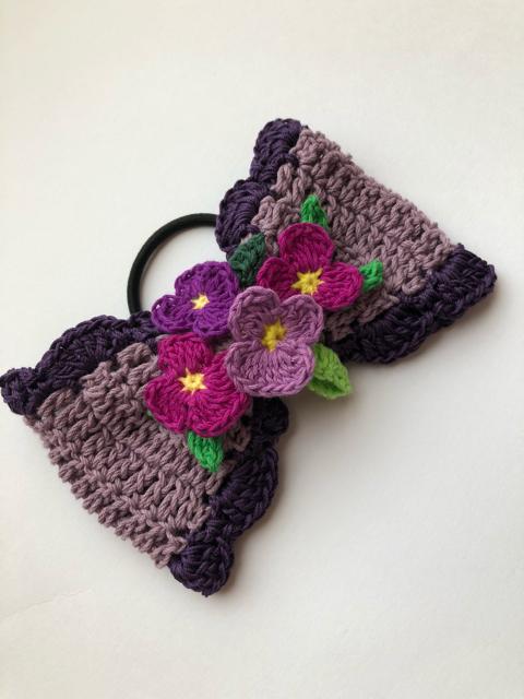 ハンドメイド  ヘアゴム  大きめ リボン すみれがいっぱい♪ < 女性ファッション  ハンドメイド  ヘアゴム  大きめ リボン すみれがいっぱい♪ < 女性ファッションの