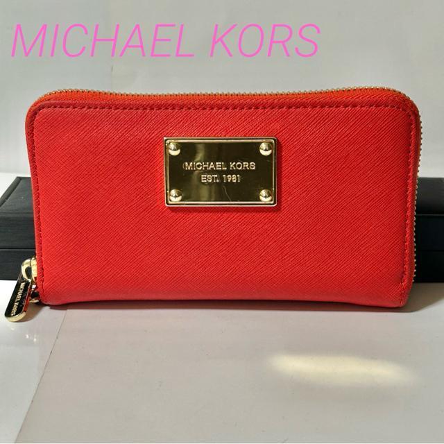 MICHAEL KORS マイケルコース レザー ラウンドファスナー 財布 ウォレット 札入れ カード入れ レッド < ブランド MICHAEL KORS マイケルコース レザー ラウンドファスナー 財布 ウォレット 札入れ カード入れ レッド < ブランドの