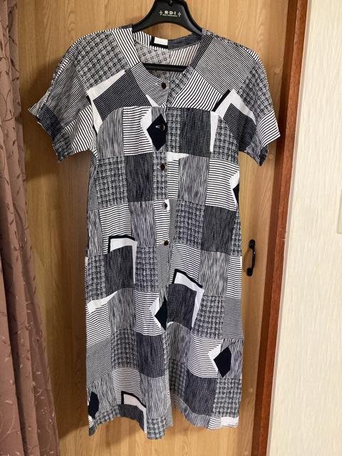 1985.さらっと生地☆綿100半袖ワンピース☆白黒柄物☆サイズL程度 < 女性ファッション  1985.さらっと生地☆綿100半袖ワンピース☆白黒柄物☆サイズL程度  < 女性ファッションの