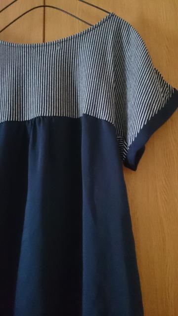 anySiS☆ピンストライプ裾結びトップス★バック 袖 シフォン切替☆ネイビー系★ < 女性ファッション  anySiS☆ピンストライプ裾結びトップス★バック 袖 シフォン切替☆ネイビー系★ < 女性ファッションの