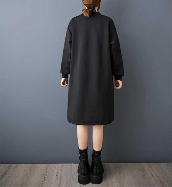 ひざ丈 ワンピース 厚手 リブ付き チュニック ブラック 大きいサイズ < 女性ファッション ひざ丈 ワンピース 厚手 リブ付き チュニック ブラック 大きいサイズ < 女性ファッションの