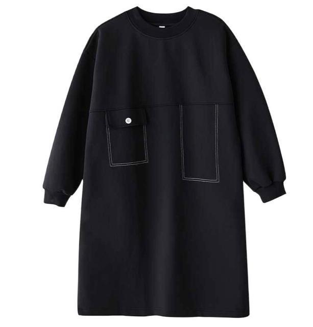 ひざ丈 ワンピース 厚手 リブ付き チュニック ブラック 大きいサイズ < 女性ファッション ひざ丈 ワンピース 厚手 リブ付き チュニック ブラック 大きいサイズ < 女性ファッションの