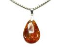 貴重天然石アンバー琥珀天然しずく形ペンダント2.2〜2.5gステンレスチェーン付きネックレス金運