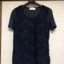 送料無料 レディース半袖トップス 薔薇模様 Mサイズネイビー