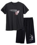 4Lサイズ!高貴紳士的!吸汗速乾!男気溢れる!和柄!半袖Tシャツandハーフパンツ!上下セット!チャコール系色合い+黒色合い!新品