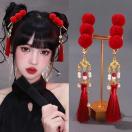 超お買い得690円★2個セット、赤いシュガーコーティングされたボール装飾と長いタッセルヘアクリップ、中国風