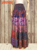 アジアン柄段々フレアスカート ロングスカート エスニック アジアン スカート