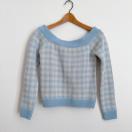 ◆moussy/マウジー◆ギンガムチェック柄ニット★水色F*秋コーデ♪美品