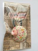 ハンドメイド ヘアゴム 特大 くるみボタン 小花 コットン ピンク