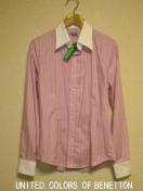 □BENETTON/ベネトン ピンクストライプ  ビジネス ドレスシャツ/メンズ☆新品