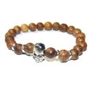 送料無料 木製 スカル 骸骨 どくろ 茶色 ブレスレット 数珠