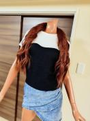 新品★M〜L★ホワイトTシャツ×黒ベアワッフル重ね着風Tシャツ★