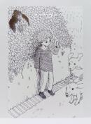 オリジナルイラスト 手描きイラスト 塀 植物 人 モノクロ アナログ ハンドメイド アート 絵 原画 illustration