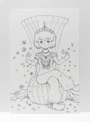 オリジナルイラスト 手描きイラスト ハンドメイド 絵 モノクロ 原画 アナログ アート 花と宝石 女の子 illustration