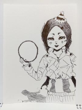 オリジナルイラスト 手描きイラスト サーカス ハンドメイド 絵 モノクロ 原画 アナログ アート 自作 インテリア art