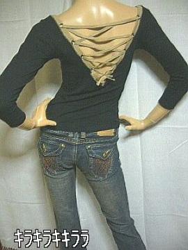 《New》BLENDA★sexy・バック*スピンドル.ロンTee<ブラックM>