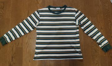 UNIQLOキッズ緑白マルチボーダー長袖カットソー150 レディースS 難有り
