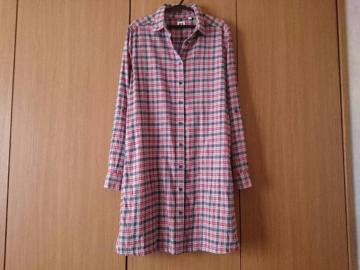 ユニクロ☆コットンシャツワンピース★チェック柄☆袖ロールアップ★美品☆