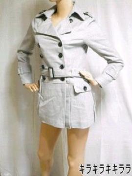 《New》フェミニン★ベルト付・裾プリーツ*プリンセスAラインコート<グレーM>