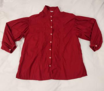 赤いバルーンスリーブ長袖シャツ