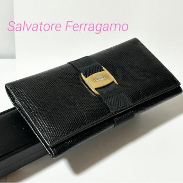 Salvatore Ferragamo �t�F���K�� ���@�� ���U�[�h�^�������U�[ ��܂� �����z �E�H���b�g �u���b�N �S�[���h