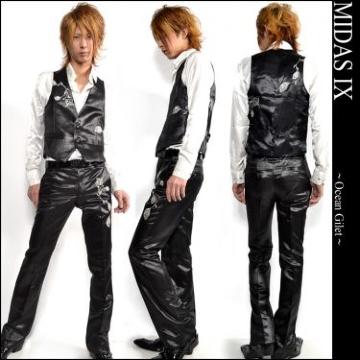 【MIDAS \】《New》オーシャンジレ★刺繍&ラインストーン*ベスト<ブラックL>