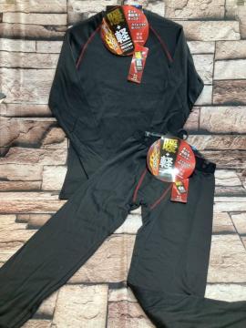 【暖軽】柔らか裏起毛であったか&ストレッチが効いて楽々 寒さ対策!メンズ裏起毛インナー上下セット(画像から)1組