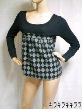 New》ナチュラル★アーガイル柄*ラメ入ゆったりニット<ブラックM>