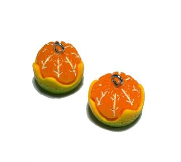 252 立体のみかん 2個 樹脂パーツ チャーム 果物 ミニチュア◯