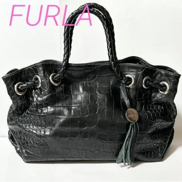 FURLA �t���� �`���[���t�� �N���R�^���� ���U�[ �g�[�g �o�b�O �u���b�N ���f�B�[�X