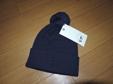 新品PIG&ROOSTERボンボンニットキャップ紺ビーニー