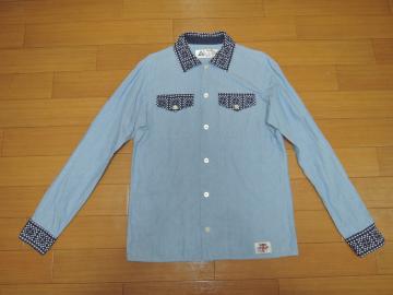 チャレンジャーCHALLENGERバンダナ柄シャツSデニムシャンブレー