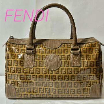 FENDI �t�F���f�B ���B���e�[�W �Y�b�L�[�m PVC ���U�[ �n���h �o�b�O �~�j�{�X�g�� �u���E�� G����