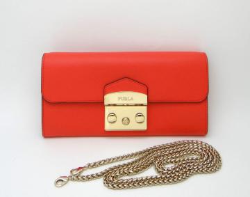 FURLA フルラ EP81EP0 レザー メトロポリス チェーンウォレット ショルダーバッグ オレンジ系<USED>【送料無料】