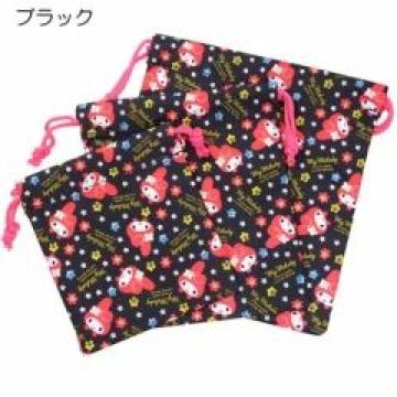 《New》マイメロディ★便利なS.M.Lサイズの3枚セット・巾着袋<ブラック>