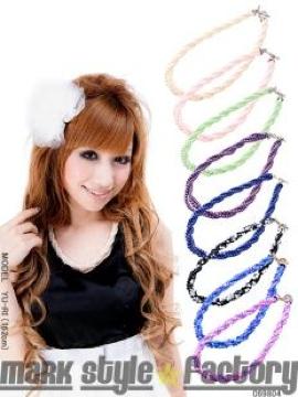 パーティ等に♪コーラルBOX付 3連ボリュームパール&カラフルビーズネックレス パープル×ピンク