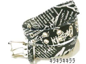 《New》アメカジ★グラフィカル.メッセージプリント・ダブルハトメ*ベルト<ブラック>