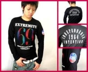 【PLACE PLAN】69ナンバーズレインボー星柄点描風スター箔 ロンT ブラック