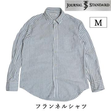 JOURNAL STANDARD ストライプ フランネル シャツ ネルシャツ ブルーグレー M メンズ ジャーナルスタンダード